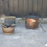 A copper coal scuttle