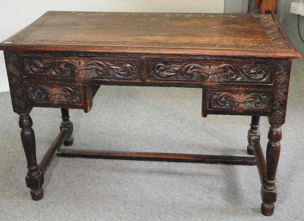 A 19th century carved oak kneehole desk - Image 3 of 8