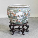 A 20th century Chinese famille verte porcelain fish bowl