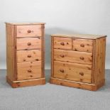 A pine chest of drawers, together with a narrow chest of drawers