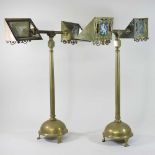 A pair of unusual 19th century brass Gothic style uplighters
