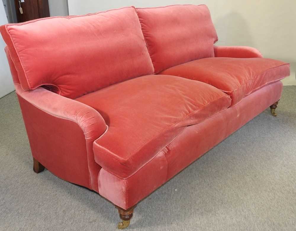 A good quality modern Howard style red velvet upholstered three seat sofa - Image 5 of 18