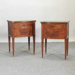 A pair of reproduction marquetry bedside cabinets