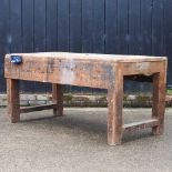 A hardwood workshop work bench