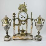 A 19th century French marble and gilt metal clock garniture