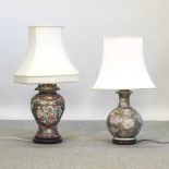 A large oriental pottery table lamp and shade