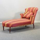 A 19th century French red upholstered chaise longue