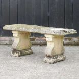 A reconstituted stone garden bench