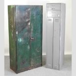 A vintage painted metal filing cabinet