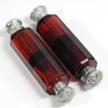 A 19th century ruby glass double ended scent bottle