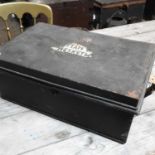An early 20th century black painted metal deed box