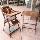 A Victorian brown leather upholstered high chair
