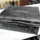An early 20th century black painted metal deed box