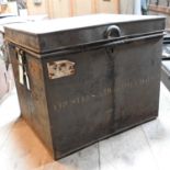 An early 20th century black painted metal trunk