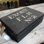 An early 20th century black painted metal deed box