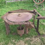 A tractor driven circular saw bench