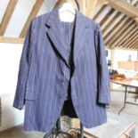 A 1930's grey woollen three piece suit, with red and white pinstripe