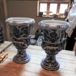A large pair of Dutch blue and white urns