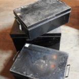 Three early 20th century black painted metal tins