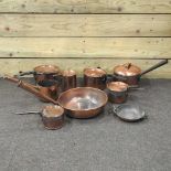 A collection of 19th century copper saucepans END OF DAY ONE