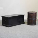 A Victorian black painted pine blanket box