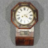 A 19th century mahogany and brass inlaid drop dial wall clock