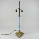 A 19th century glass and brass table lamp