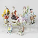 A collection of six various continental porcelain figures