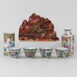 A collection of Chinese Canton porcelain, together with a soapstone carving