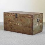 A 19th century green painted teak trunk