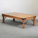 A modern hardwood studded coffee table