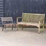 A wooden slatted garden bench