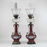 A pair of large and decorative 19th century oil lamps