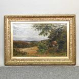 English school, 19th century, country landscape with hay cart