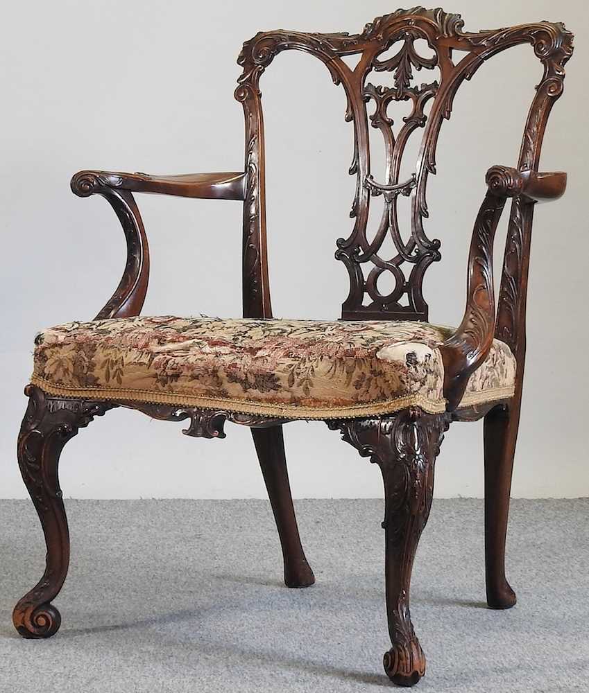 A George III style carved mahogany elbow chair - Image 3 of 5