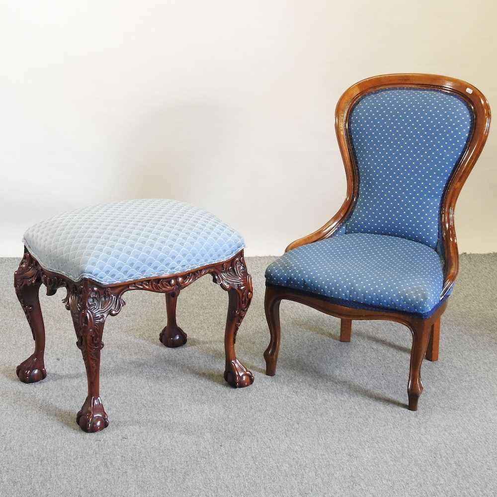 A Victorian style blue upholstered nursing chair