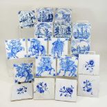 A collection of seven 18th century Dutch delft pottery blue and white tiles