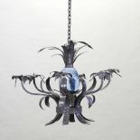 A painted metal six branch chandelier