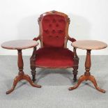 A Victorian red upholstered button back armchair