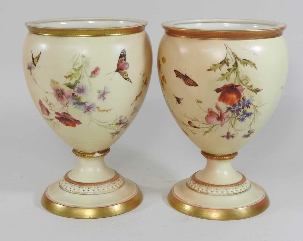 A pair of 19th century Royal Worcester blush ivory porcelain vases - Image 3 of 9