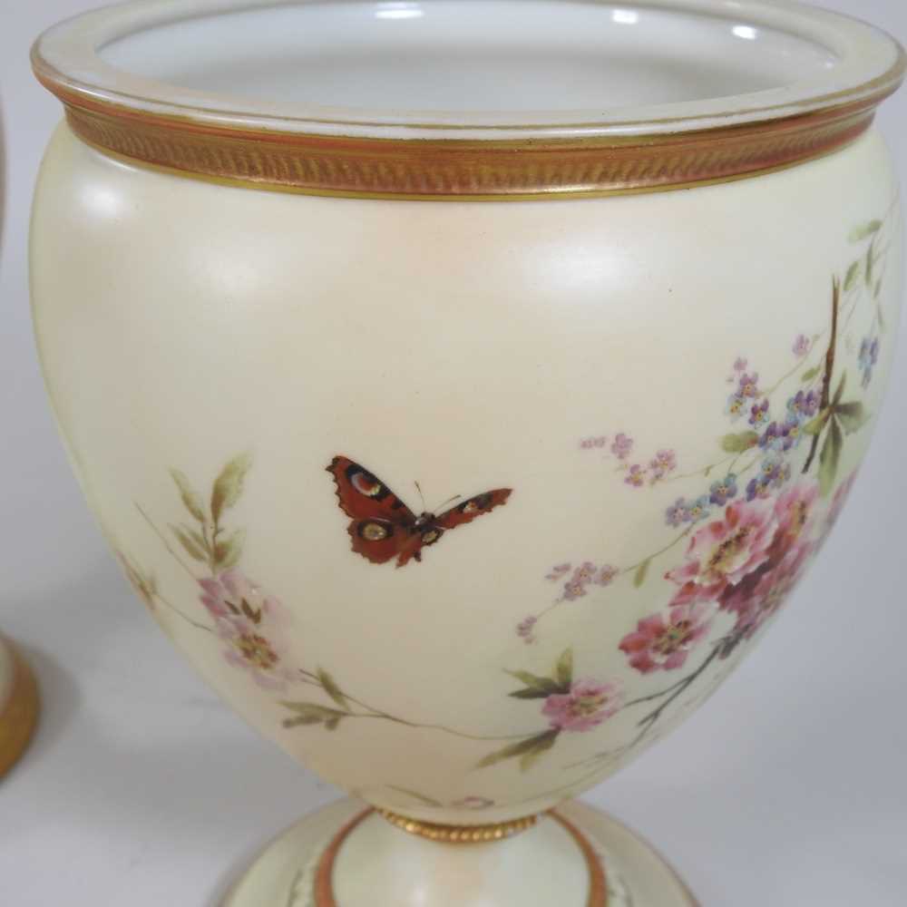 A pair of 19th century Royal Worcester blush ivory porcelain vases - Image 4 of 9