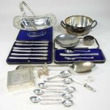 A collection of silver and plated items