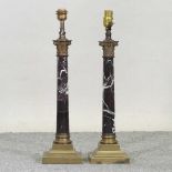 A pair of marble table lamp bases