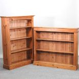 A modern pine dwarf open bookcase