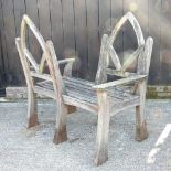 A wooden garden bench/conversation seat