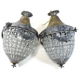 A pair of gilt metal chandeliers