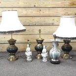 A painted metal table lamp and shade