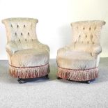 A pair of 19th century green upholstered tub chairs