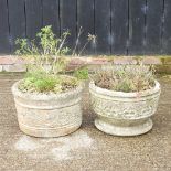 Two reconstituted stone garden planters