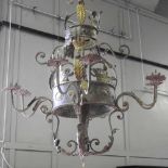 A large wrought iron chandelier
